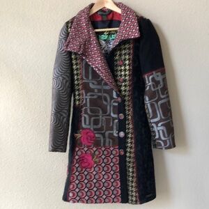 Desigual Coat with Artistic Patchwork Design Size S - Host Pick!